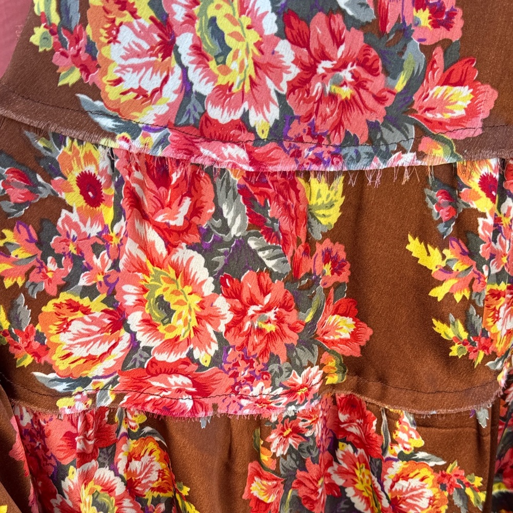 Elegant Floral Maxi Skirt in Red and Brown